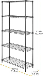 Whitmor 5-Wire Shelving Unit, Metal Storage Shelves, Durable Heavy Duty Shelf, Easy Assembly for Pantry, Kitchen, Garage, Plant 36"L x 14"W x 72"H