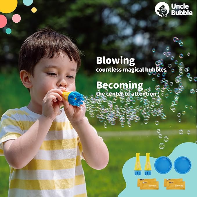 Uncle Bubble Blower for Kids and Toddlers, Set of 2 Mini Bubble Blower Makes Thousands of Bubbles Ease, Plastic Reduction Version