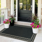 OJIA Easy Jute Front Door Mats Outdoor Rug 3x5 Washable Rugs for Entryway, Wavy Border Black Indoor Outdoor Rugs Non-Slip Doormat Entry Rugs Farmhouse Area Rug for Porch Outside Kitchen Living Room