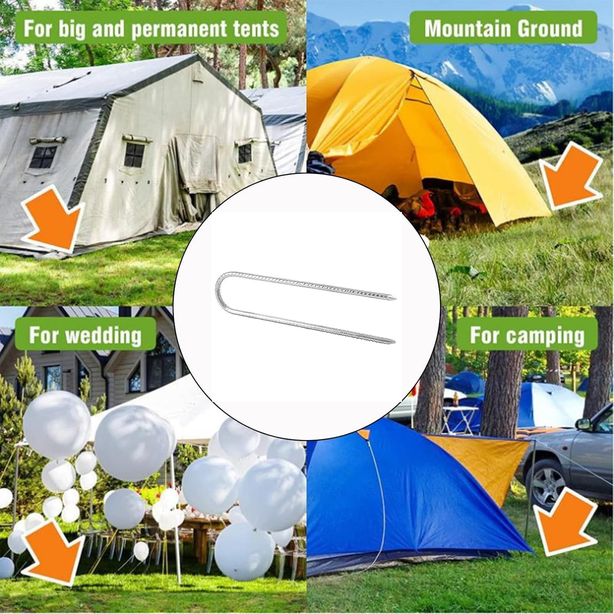 U Shaped Rebar Stakes, ZEONHAK 16 Pack 12 Inches Ground Anchors Tent Stakes, Heavy Duty Trampolines Wind Stakes for Camping Plants Landscape Fabric Stakes Artificial Turf