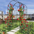 Metal Garden Arch with 2 Plant Stands, Garden Arch Trellis for Climbing Plants Outdoor, Garden Arbor for Weddings Party Events Decoration, 79.5" L X 19.7" W X 86.6" H, Black