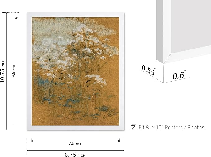 Poster Master Vintage Wild Flowers Poster - Retro Tonal Botanical Painting Print - Abstract Art - Floral Art - Farmhouse Art - Aesthetic Flower Shop or Living Room Wall Decor, 8x10 White Framed