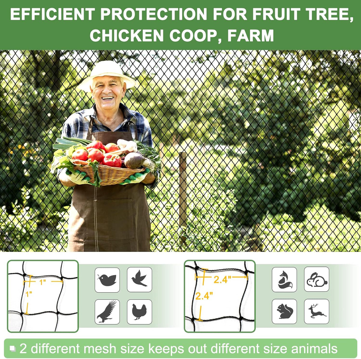 Bird Netting for Garden Protection - 25x100ft Poultry Netting for Chicken Coop, 1” Mesh Heavy Duty Garden Net, Fruit Tree Netting for Blueberry Bushes, Vegetable Against Squirrels, Deer