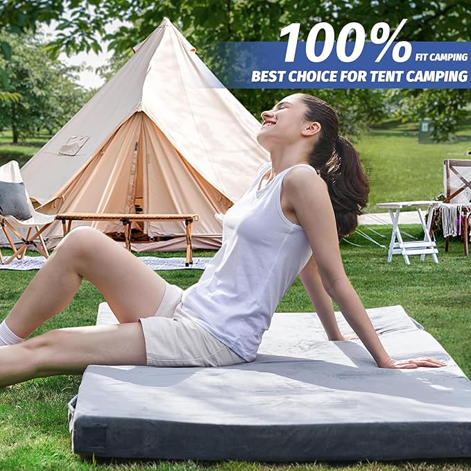 CYMULA CertiPUR-US Memory Foam Camping Mattress Pad, Portable Foam Sleeping Pad for Camping, Roll up Sleeping Mat for Adults Guest Floor Bed for Sleepover, Car, Tent SUV Cot Mattress