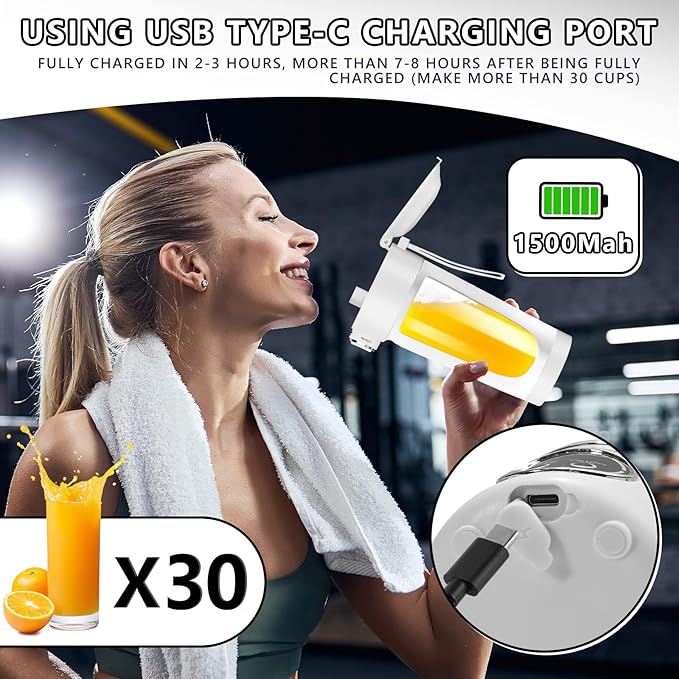 EasySpeed Personal Portable Blender,USB Type-C Rechargeable,700ml Juicer Cup,12 Stainless Steel Blades,4 Gear Modes,1500mAh Battery Capacity,Perfect for Fresh Juice at Home (White)