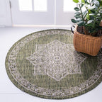 Unique Loom Outdoor Traditional Collection Area Rug - Antique (4' 1" Round, Green/ Gray)