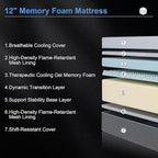 Vipbear 12 Inch Memory Foam Mattress Queen Hybrid Medium Firm Mattresses in a Box Cooling Gel Bed Therapeutic Firm Support Comfort for Back Pain, Pressure Relief, CertiPUR-US Certified, Made in USA