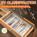 Expandable Large Silverware Organizer, Utensil Drawer Organizer for Kitchen Cutlery, Marble Design， Adjustable Cooking Utensil Tray, Plastic Spatula Tools and Gadgets Storage Divider, White