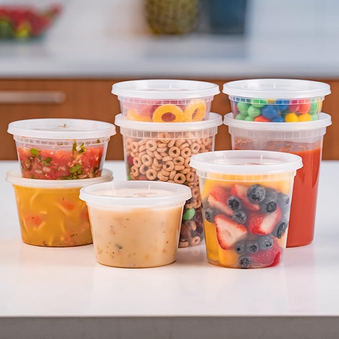 EDI [8 OZ, 50 Sets] Plastic Deli Food Storage Containers with Airtight Lids | Microwave-, Freezer-, Dishwasher-Safe | BPA Free | Heavy-Duty | Meal Prep | Leakproof | Recyclable