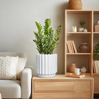 Ceramic Planters for Indoor Plants - 7.6 Inch Ceramic Plant Pots Outdoor, Round Flower Pots with Drainage Hole, Fluted Modern Planter, Room House Decor, Gifts for Plant Lovers, White