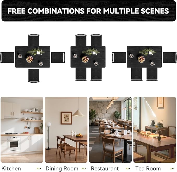 5 Piece Dining Table Set, Wood Kitchen Table and Chairs for Small Space,Breakfast Nook,Easy Assembly,Black