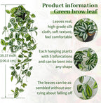Artificial Plants Indoor Small Potted Hanging Vine plnat 39-in Long Fake Green Eyebrow Leaf Plant Faux Trailing Plant for Home Office Livingroom Desk Shelf Mantle Decoration (Black Pot)