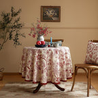 ISAENNE Designer French Linen Small Round Tablecloth,Red Floral Washable Indoor Table Cloth,Durable Home Decor Tablecloths for Dining Thanksgiving Kitchen Party Christmas,Diameter 55"-Ruyi A