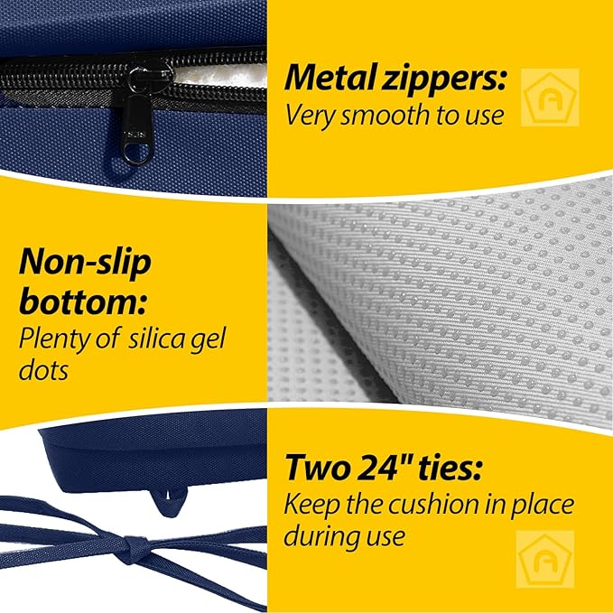 AAAAAcessories Outdoor Seat Cushions for Chairs, Waterproof, Fade-Resistant, 21" x 21" x 3", Patio Furniture Replacement Cushions, Set of 2, Navy Blue