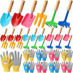 32 Pcs Mini Colorful Metal Garden Tool Set Hand Shovel and Kids Gardening Gloves Set Includes 24 Pcs Shovel Rake Fork with Wooden Handle and 8 Pairs Latex Gloves for Kids Beach Outdoor Birthday Gift