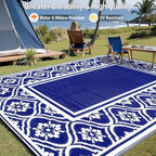 RV Outdoor Rug Waterproof Mat 9'x12' Camping Carpet Outside Area Rugs Reversible Light Blue Rugs for Deck Entryance Porch Picnic Balcony Beach
