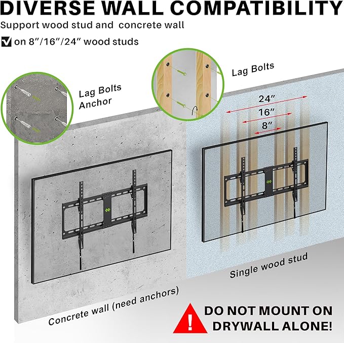 USX MOUNT Tilting TV Wall Mount for Most 37"-90" Flat Curved Screen Television, TV Bracket with Max VESA 600x400mm up to 132lbs, Low Profile Tilt Mount for 16", 24" Stud