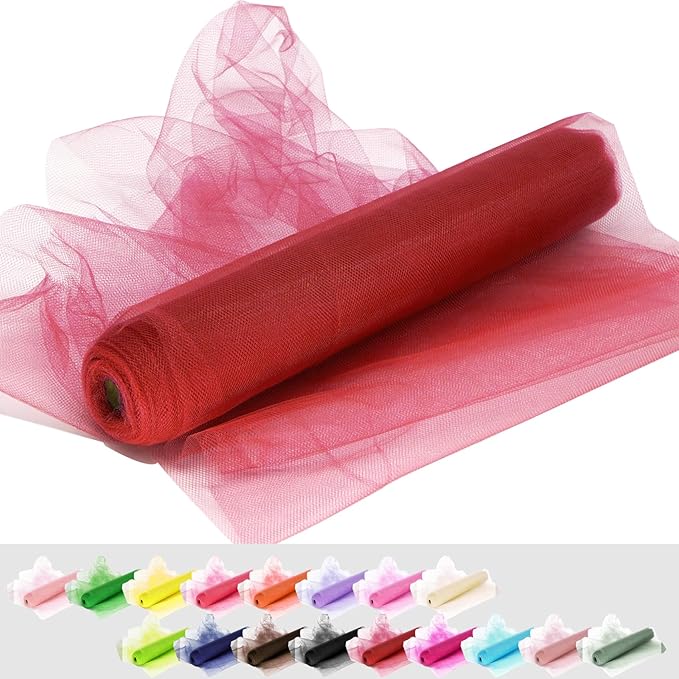Red Tulle Fabric Roll, 54 Inch by 10 Yards (30 ft) for Wedding Party Decoration Spool Bolt, Ceiling Decor, Tutu Skirt, Gift Wrapping, Soft & Drape (Red)