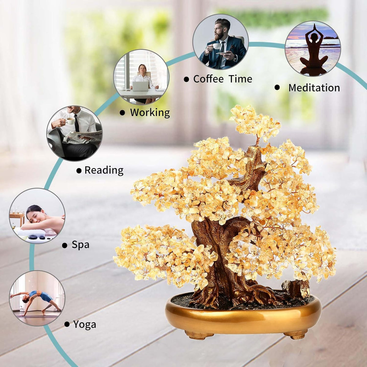 Natural Tree of Life (1,251 Gemone unt) Cryal Tree with Healing Properties - Bonsai Feng Shui Money Tree for Healing and Luck (Citrine),One Size