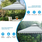 10x10 Double Tiered Gazebo Replacement Canopy, Upgraded 300D Polyester Heavy Duty Canopy Cover Top with Air Vent, Waterproof Gazebo Cover Roof for Outdoor Patio Garden(Grey, Wavy Edge)