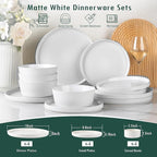 AmorArc Ceramic Dinnerware Sets for 4,Stoneware Plates and Bowls Sets,Chip and Crack Resistant | Dishwasher & Microwave Safe Ceramic Dishes,Service for 4 (12pc)-White