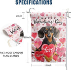 Dachshund Valentine Garden Flag Valentines Day Flags for Outside 12x18 Double Sided Small Yard Flags Dog Valentine's Day Decor Outdoor Lawn Valentines Banners Front Porch
