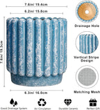 Ceramic Planter - 7.6 Inch Ceramic Plant Pots with Drainage Hole, Decorative Flower Pots for Indoor Outdoor, Fluted Round Planter, Room Home Decor, Plant Lover Gifts for Women, Blue