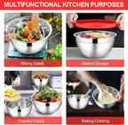 LIANYU 6 Pack Stainless Steel Mixing Bowls with Airtight Lids, Large Metal Nesting Salad Bowls, Ideal for Kitchen Prepping, Baking, Freezer Storage, Size 7, 3.5, 2.5, 2, 1.5, 1QT, Dishwasher Safe, Red