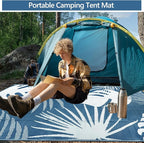 Waterproof Outdoor Rug 6x9 ft, Reversible Plastic Straw Mat with Leaf Pattern, Large Floor Mat for Patio, Camping, Picnic, Backyard RV, Deck, Blue
