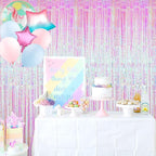 GOER 6.4 ft x 9.8 ft Metallic Tinsel Foil Fringe Curtains,Pack of 2 Party Streamer Backdrop for Unicorn Birthday,Graduation Decorations and New Year Eve (Iridescent)