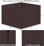 Gazebo Privacy Curtains 10' x 12' with Zipper 4-Panels Side Wall Universal Replacement for Patio, Outdoor Canopy, Garden and Backyard Coffee Brown(Curtain Only)