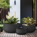 Kante 19.6",15.7",11.8" Dia Round Concrete Planters Set of 3, Outdoor Indoor Garden Plant Pots with Drainage Hole and Rubber Plug, Modern Curvaceous Design, Black