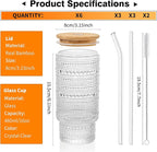 KEMORELA Set of 6 Hobnail Drinking Glasses with Cool Glassware Lid and Straw, 16oz XL Highball Bubble Cocktail, Old Fashioned Beverage Glasses, Romantic Water Glasses for Juice