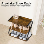 Small 3-Tier Shoe Rack, Z-Frame Wooden Shoe Shelf with Durable Metal Shelves for Hallway, Living Room, Closet, Bedroom (17.2”)