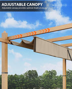 10x10 Ft Outdoor Retractable Pergola with Adjustable Roof Modern Metal Patio Gazebo, Upgraded Faux Wood Grain Aluminum Pergola for Deck, Backyard Gardens, Porches, Grapevines, Khaki