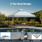10x10 Double Tiered Gazebo Replacement Canopy, Upgraded 300D Polyester Heavy Duty Canopy Cover Top with Air Vent, Waterproof Gazebo Cover Roof for Outdoor Patio Garden(Grey, Wavy Edge)