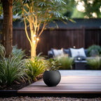 Kante Round Concrete Flower Pot, 11 Inch Dia (7.9" Opening) Sphere Shape Design Planter with Drainage Hole and Rubber Plug for Indoor & Outdoor Plants, Black Finish with Warm Brown Interior