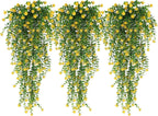 RECUTMS Outdoor Fake Hanging Plants,Hanging Plant Vine,Faux Eucalyptus Leafs Greenery Vine Plant Faux Plants Fake Plants Greenery for Jungle Theme Party Wedding Decoration(Yellow)