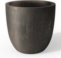 Kante 14 Inch Dia Round Concrete Planter, Indoor Outdoor Large Plant Pot with Drainage Hole and Rubber Plug for Home Patio Garden, Oil Rubbed Bronze