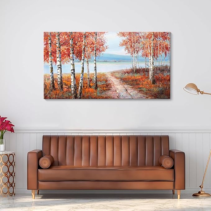 YDYSUNE Large Painting Wall Art Expertly Picture for Living Room Red and White Home Bedroom Decoration Tree Framed Artwork Decor 24X48