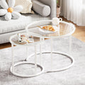 aboxoo White Nesting Glass Table Set of 2, Small Glass Round Nesting Tables for Living Room Bedroom, Accent Tea Table with Metal Frame Modern Industrial Simple