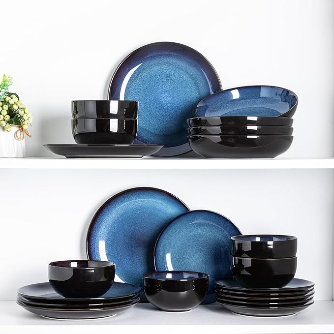 LERATIO Ceramic Dinnerware Sets for 4,Stoneware Coupe Plates and Bowls Sets,Highly Chip and Crack Resistant | Dishwasher & Microwave & Oven Safe Dishes set,Reactive Glaze Dinnerware- Service for 4