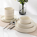 GBHOME Dinnerware Set for 4, 12 Piece Speckled Plates and Bowls Set with Glazed Bottom, Chip & Scratch Resistant Stoneware Plates Sets, Dishwasher & Microwave Safe Dishes (Light Beige, Service for 4)