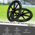 Upgraded 20" Flat Free Wheels Compatible with rubbermaid Wheelbarrow Tires, 20" Flat Free Tires with 5/8" Bearings Replacement for rubbermaid Cart Wheels/Big Wheel Utility Carts(5/8" Bearings)