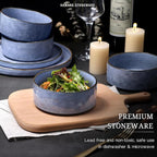 HaWare Dinnerware Sets, 16-Piece Stoneware Plates and Bowls Set, Elegant Ceramic Dish Set for 4, Chip and Scratch Resistant, Microwave and Dishwasher Safe, Reactive Blue