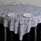 Efavormart 90" x 90" White Square Lace Table Overlay for Wedding Catering Party Table Decorations