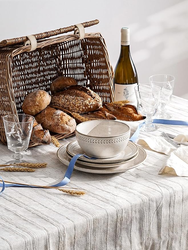 Dinnerware Sets for 4, 12 Piece Ceramic Dish Set with Plates and Bowls | Oven/Dishwasher/Microwave Safe | Ideal for Housewarming | Reactive Beige (10" Plate+8" Dish+27oz Bowl)