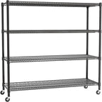 REGILLER 4-Wire Shelf Adjustable Heavy Duty Storage Shelves, Metal Organizer Wire Rack for Laundry Bathroom Kitchen Pantry Closet Garage Shelving with Wheel(Black,24" Dx59.6 Wx72.2 H)