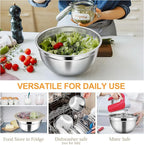 TeamFar Mixing Bowls with Lids, 4.5/3/1.5 QT Stainless Steel Nesting Salad Bowls with Airtight Lids, For Serving/Mixing/Storing/Prepping, Healthy & Sturdy, Visible & Easy Clean, Khaki, Set of 3