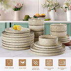 LIANYU Dinnerware Dish Set for 8, 24 Piece Stoneware Plates and Bowls, Ceramic Tableware Sets Includes Dinner Salad Plates, Cereal Bowls, Chip & Scratch Resistant, Sandy Beige